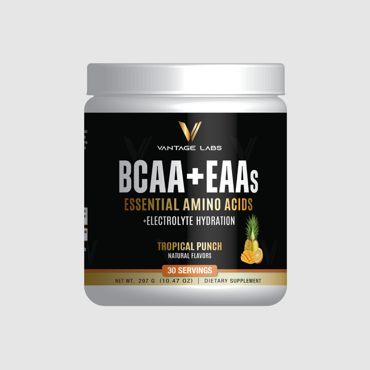 Vantage Labs tropical punch BCAA + EAA amino acid powder tub