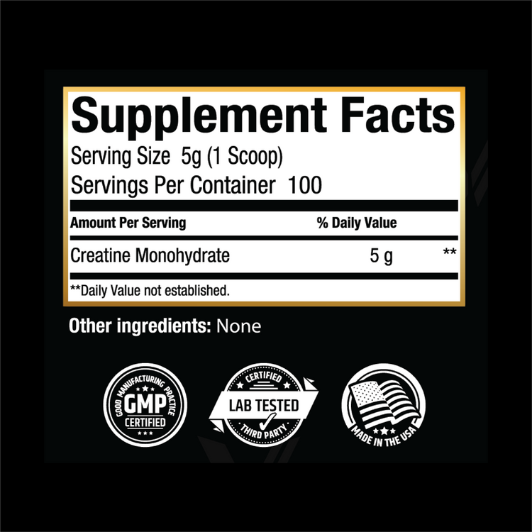 Supplement facts label for Vantage Labs creatine monohydrate.